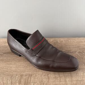 Gucci Loafers Green Red Stripe Dress Shoes 161471 Mens Size 10.5 E EU 43 1/2